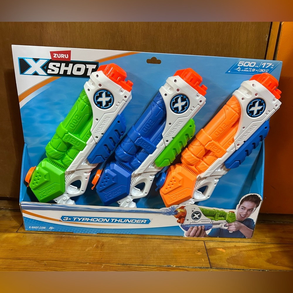 X-Shot Typhoon Thunder Water Blaster Set - Vibrant Green, Blue, and Orange